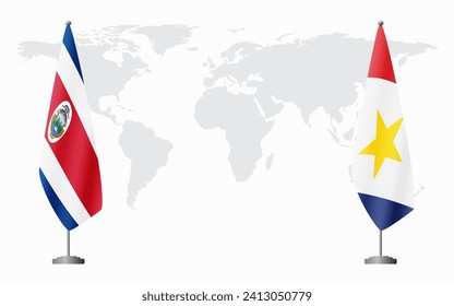 Costa Rica and Saba flags for official meeting against background of world map.