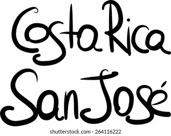 Costa Rica, San Jose, hand-lettered Country and Capital, handmade calligraphy, vector