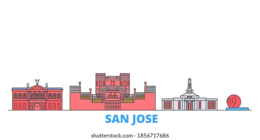Costa Rica, San Jose line cityscape, flat vector. Travel city landmark, oultine illustration, line world icons