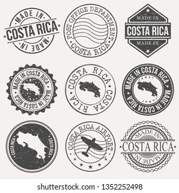 Costa Rica Set of Stamps. Travel Stamp. Made In Product. Design Seals Old Style Insignia.