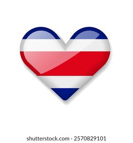 Costa Rica - Shiny Flag in the Form of Heart. Vector Illustration.