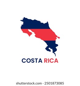 Costa Rica simple vector map outline. Costa Rica national flag map design illustration of Costa Rica country flag inside the map vector.