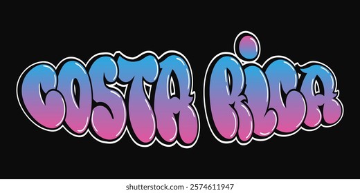 Costa Rica - single word, letters graffiti style. Vector hand drawn logo. Funny cool trippy word San Jose City, fashion, graffiti style print t-shirt, poster concept