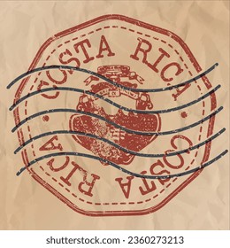 Costa Rica Stamp Travel Passport. Design Retro Symbol Country. Old Vintage Postmark.
