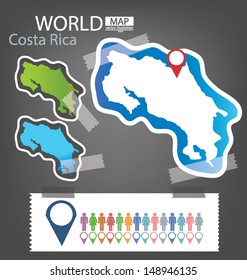 Costa rica. Sticker. Map vector Illustration