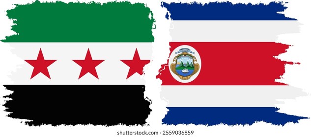 Costa Rica and Syrian Revolution grunge flags connection, vector