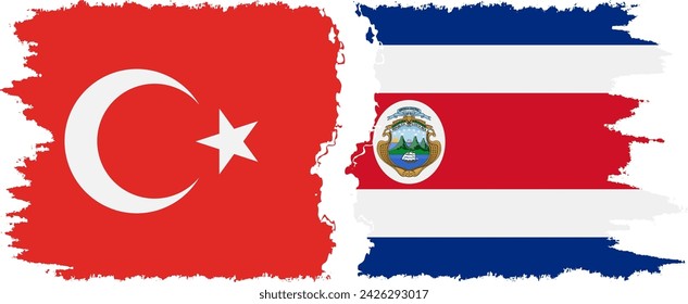 Costa Rica and Turkey grunge flags connection, vector