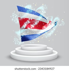 Costa Rica, vector 3d flag on the podium surrounded by a whirlwind of magical radiance