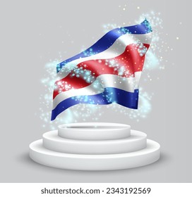 Costa Rica, vector 3d flag on the podium surrounded by a whirlwind of magical radiance