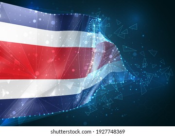 Costa Rica,  vector flag, virtual abstract 3D object from triangular polygons on a blue background