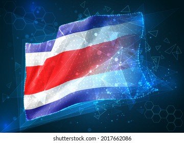 Costa Rica, bandera vectorial, objeto 3D virtual abstracto de polígonos triangulares sobre fondo azul