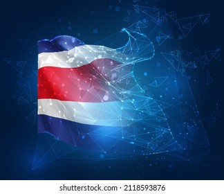Costa Rica,  vector flag, virtual abstract 3D object from triangular polygons on a blue background