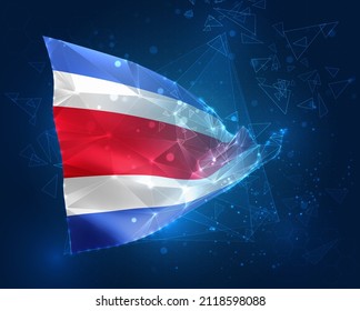 Costa Rica,  vector flag, virtual abstract 3D object from triangular polygons on a blue background