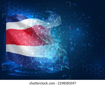 Costa Rica,  vector flag, virtual abstract 3D object from triangular polygons on a blue background