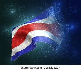 Costa Rica,  vector flag, virtual abstract 3D object from triangular polygons on a blue background