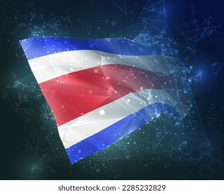 Costa Rica,  vector flag, virtual abstract 3D object from triangular polygons on a blue background