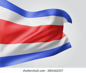 Costa Rica, vector flag with waves and bends waving in the wind on a white background.