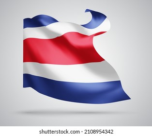 Costa Rica, vector flag with waves and bends waving in the wind on a white background.