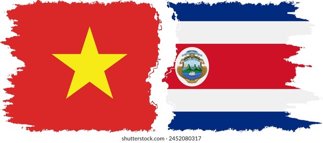 Costa Rica and Vietnam grunge flags connection, vector