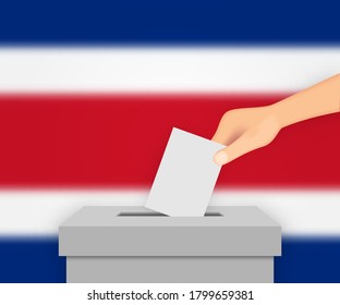 Costa Rica vote election banner background. Ballot Box with blurred flag