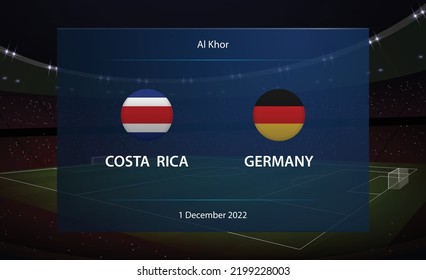 Costa Rica vs Germany. Football scoreboard broadcast graphic soccer template