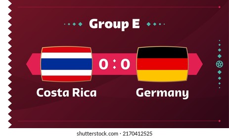 costa rica vs germany match. Football 2022 world championship match versus teams on soccer field. Intro sport background, championship competition final poster, flat style vector illustration