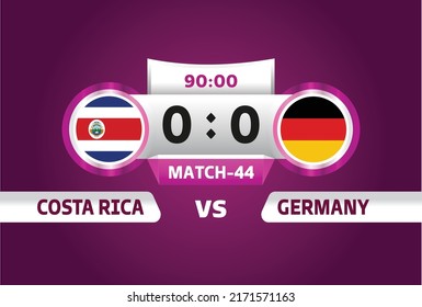 costa rica vs germany world Football 2022, Group E. World Football Competition championship match versus teams intro sport background, championship competition final poster, vector illustration.