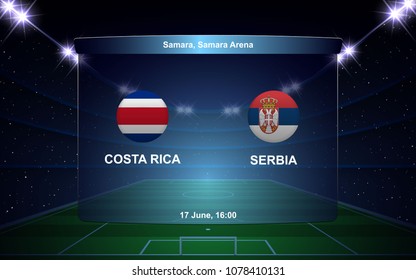 Costa Rica vs Serbia, marcador de fútbol, plantilla de selección de fútbol para difusión