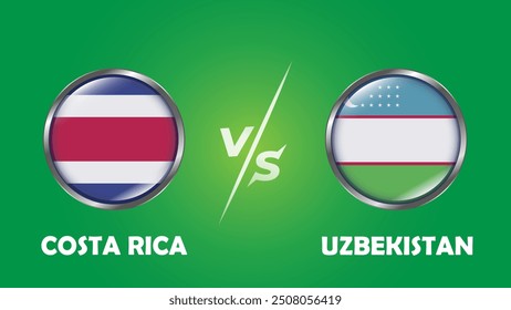 Costa Rica vs Uzbekistán Banderas redondas Fondo verde de la Copa Mundial de Fútbol Sala de la FIFA