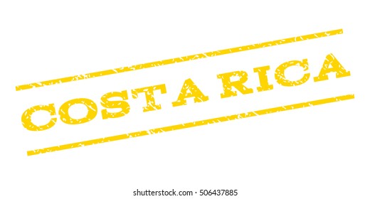 Costa Rica watermark stamp. Text caption between parallel lines with grunge design style. Rubber seal stamp with scratched texture. Vector yellow color ink imprint on a white background.