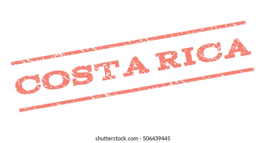 Costa Rica watermark stamp. Text caption between parallel lines with grunge design style. Rubber seal stamp with scratched texture. Vector salmon color ink imprint on a white background.