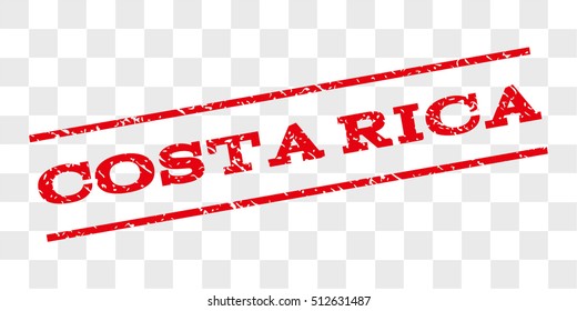 Costa Rica watermark stamp. Text caption between parallel lines with grunge design style. Rubber seal stamp with dirty texture. Vector red color ink imprint on a chess transparent background.