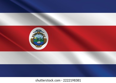 Costa Rica waving flag vector editable, Flag of Costa Rica blowing in the wind. Full page Costa Rican flying flag. 3D illustration. Close up flag of costa rica