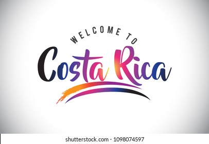 Costa Rica Bienvenidos al Mensaje en la Ilustración del Vector de Colores Modernos Morado Vibrante.