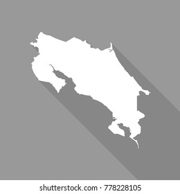 Costa Rica white map,border flat simple style with long shadow on gray background