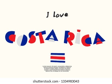 Costa Rica : World Flag with fun geometrical alphabets : Vector Illustration 