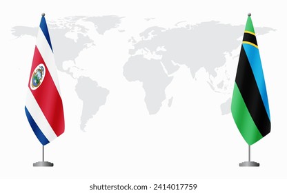 Costa Rica and Zanzibar flags for official meeting against background of world map.