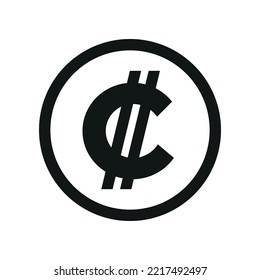  Costa Rican Colon coin sign black and white icon. Flat money currency symbol.