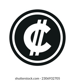 Costa Rican Colon icon. Flat black and white currency coin. Money Colon symbol. Vector isolated on white background.