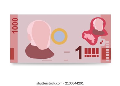 Costa Rican Colon Vector Illustration. Costa Rica money set bundle banknotes. Paper money 1000 CRC. Flat style. Isolated on white background. Simple minimal design.