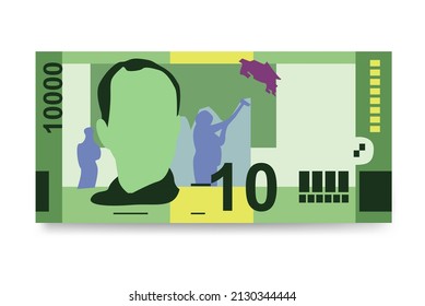 Costa Rican Colon Vector Illustration. Costa Rica money set bundle banknotes. Paper money 10000 CRC. Flat style. Isolated on white background. Simple minimal design.