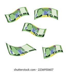 Costa Rican Colon Vector Illustration. Costa Rica money set bundle banknotes. Falling, flying money 10000 CRC. Flat style. Isolated on white background. Simple minimal design.