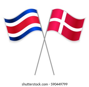 Costa Rican and Danish crossed flags. Costa Rica combined with Denmark isolated on white. Language learning, international business or travel concept.