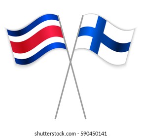 Costa Rican and Finnish crossed flags. Costa Rica combined with Finland isolated on white. Language learning, international business or travel concept.
