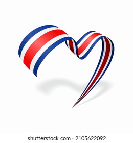 Costa Rican flag heart shaped ribbon. Vector illustration.