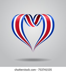 Costa Rican flag heart-shaped wavy ribbon. Vector illustration.