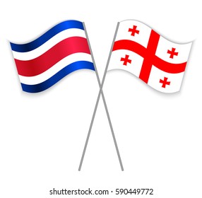 Costa Rican and Georgian crossed flags. Costa Rica combined with Georgia isolated on white. Language learning, international business or travel concept.