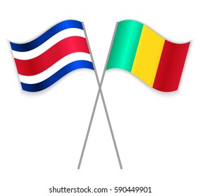 Costa Rican and Guinean crossed flags. Costa Rica combined with Guinea isolated on white. Language learning, international business or travel concept.