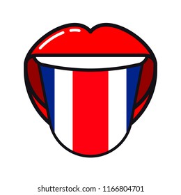 Costa Rican language tongue with flag Costa Rica open woman smile mouth flat icon
