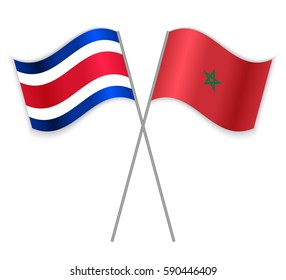 Costa Rican and Moroccan crossed flags. Costa Rica combined with Morocco isolated on white. Language learning, international business or travel concept.